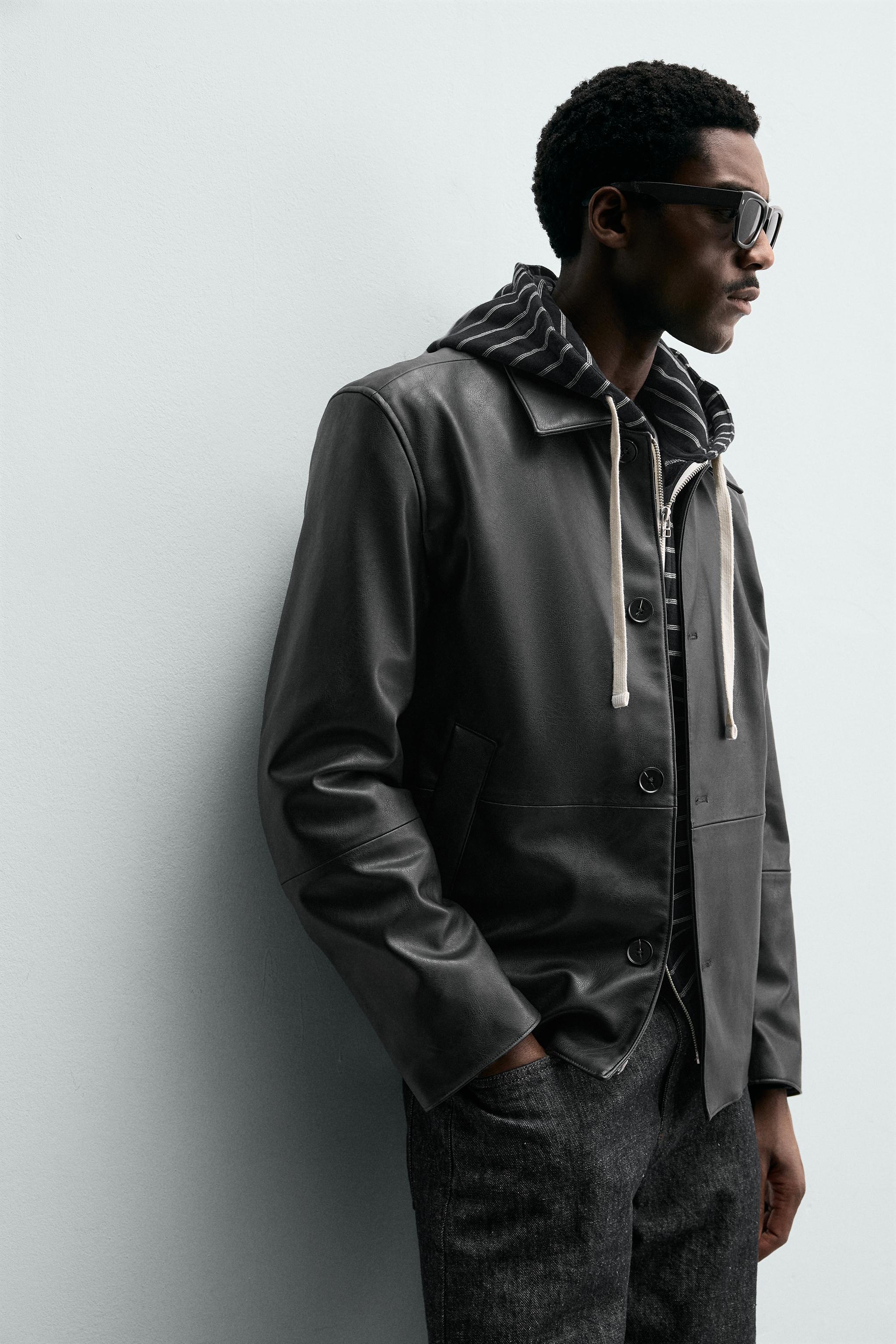 FAUX LEATHER REGULAR FIT OVERSHIRT